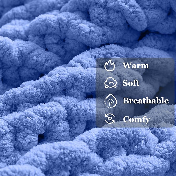 Light Blue Throw Blanket, 30" x 40" Chunky Knit Blanket, Handmade Warm & Soft Chenille Throw Blanket, Washable Decorative Knit Blanket with Jumbo Chenille Yarn for Couch Bed Sofa