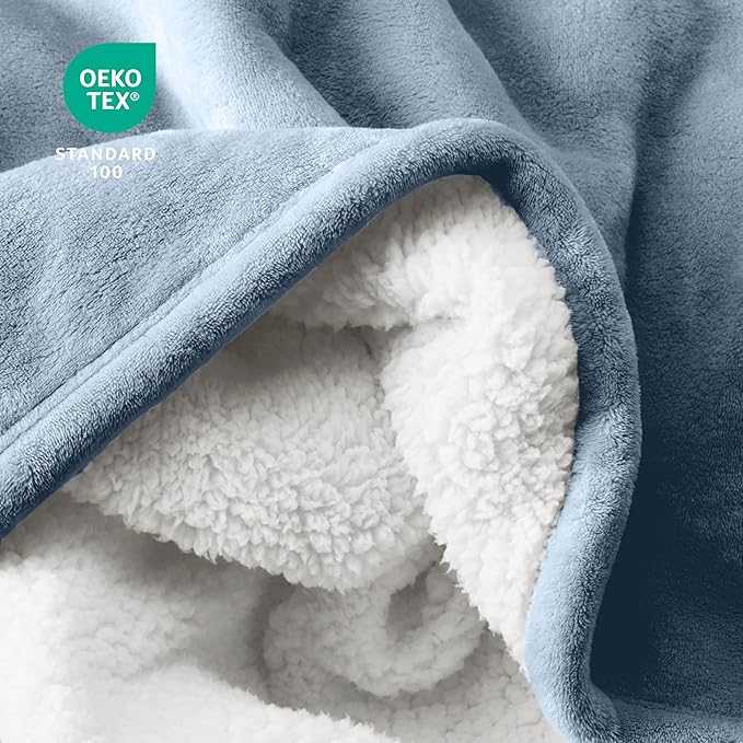 Bare Home Sherpa Fleece Blanket - Full/Queen Size - Blanket for Bed, Sofa, and Couch - Warm & Lightweight - Fluffy & Soft - Reversible (Full/Queen, Dusty Blue)