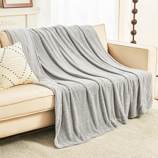 EMME Muslin Cotton Fleece Twin Blanket Reversible - 60"*80" Grey Soft Warm Throw Blankets for Couch Bed Picnic Travel Bed