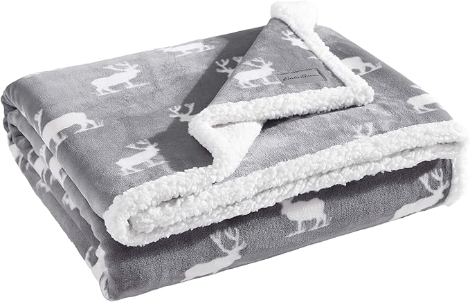 Eddie Bauer - Throw Blanket, Reversible Sherpa Fleece Bedding, Home Decor for All Seasons (Elk Stance Grey, Throw)