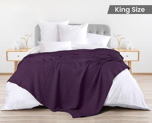 Utopia Bedding Plum 100% Cotton Waffle Blanket 300 GSM [King - 90x108 Inch] Soft Lightweight Breathable Bed Blanket for All Season