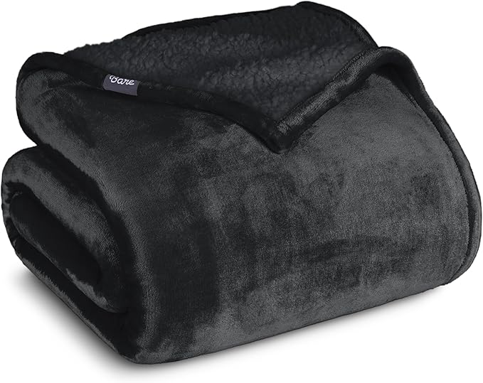 Bare Home Sherpa Fleece Blanket - King Size - Blanket for Bed, Sofa, and Couch - Warm & Lightweight - Fluffy & Soft - Reversible (King, Black - Black)
