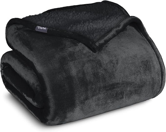 Bare Home Sherpa Fleece Blanket - King Size - Blanket for Bed, Sofa, and Couch - Warm & Lightweight - Fluffy & Soft - Reversible (King, Black - Black)