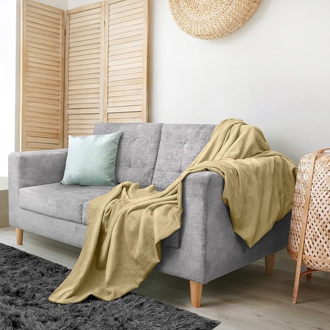 Utopia Bedding Tan 100% Cotton Blanket [Twin Size - 90x72 Inch] 350GSM Lightweight, Soft and Breathable Thermal Blanket for All Seasons