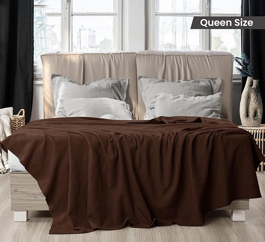 Utopia Bedding Brown 100% Cotton Blanket [Queen Size - 90x90 Inch] 350GSM Lightweight, Soft and Breathable Thermal Blanket for All Seasons