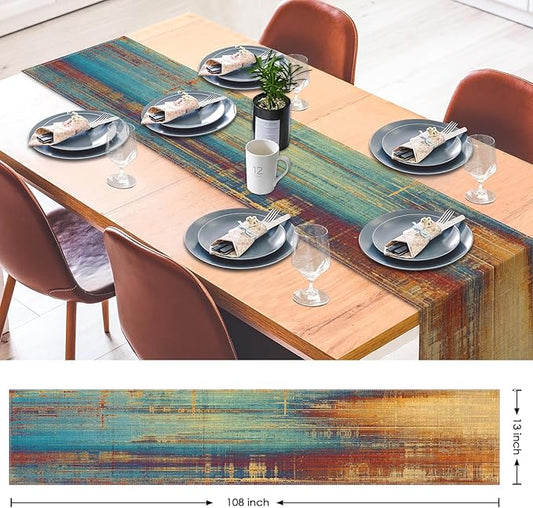 Emvency Blue and Orange Table Runner, Vintage Abstract Messy Rust Painting Dining Decor for Kitchen Coffee Table Family Dinners Holiday Parties Wedding Events Decor(13x108 inch)