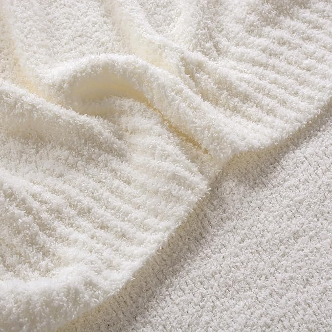 JOOJA Cream White Blanket Warm Queen Size Fuzzy Knitted Blanket, Oversized Luxury Bed Blankets, Soft Queen Blanket for Bed, Lightweight Plush Blanket Queen Size for Cozy Nights (Cream, 90x90)