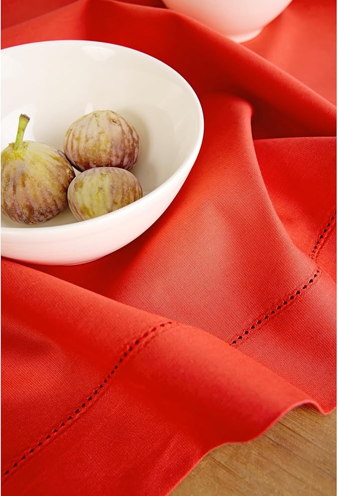 Solino Home Table Runner 90 Inches Long - Cotton Linen Hemstitch Poppy Red Table Runner 14 x 90 Inch for Summer, Halloween