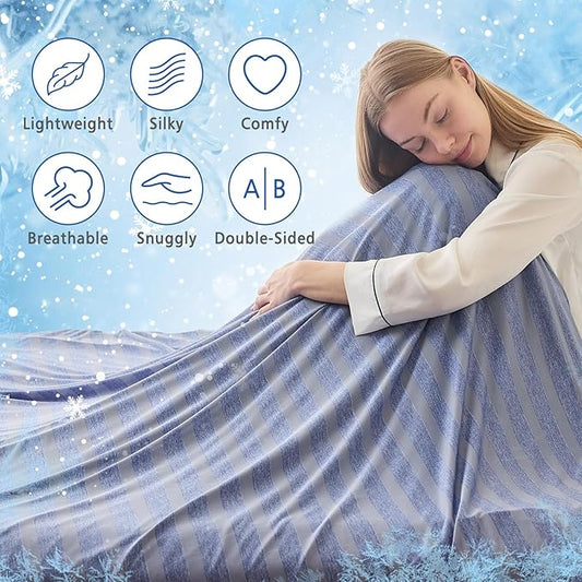 EMME Cooling Throw Blanket for Couch Sofa, Thin Lightweight Summer Blanket, Cold Bed Throws for Hot Sleepers, Double Sided, Keep Body Cool for Kids Adults, Blue