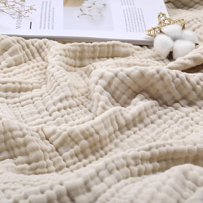 Yoofoss Muslin Blanket 100% Cotton Throw Large 50" x 60" for Bed Couch Summer Gauze Blanket for Adults Lightweight and Breathable Apricot White