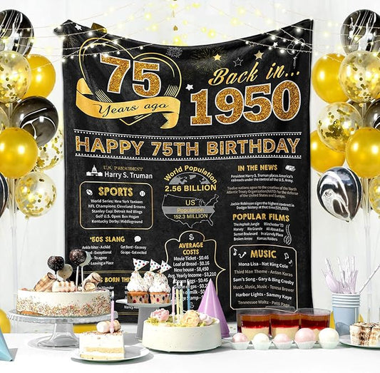 75th Birthday Gifts for Women Men, Birthday Gifts for 75 Year Old Woman Man, Women/Men 75 Year Old Birthday Gifts, 1950 Birthday Gifts for Men Women, 75th Birthday Gift Ideas Throw Blanket 60x50 Inch