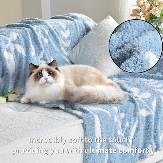 Leaf Pattern Throw Blanket Soft Cozy Spring Blanket for Bed, Couch, Sofa Lightweight Breathable Stylish Seasonal Home Decor Blanket Dusty Blue 60x80 Inches