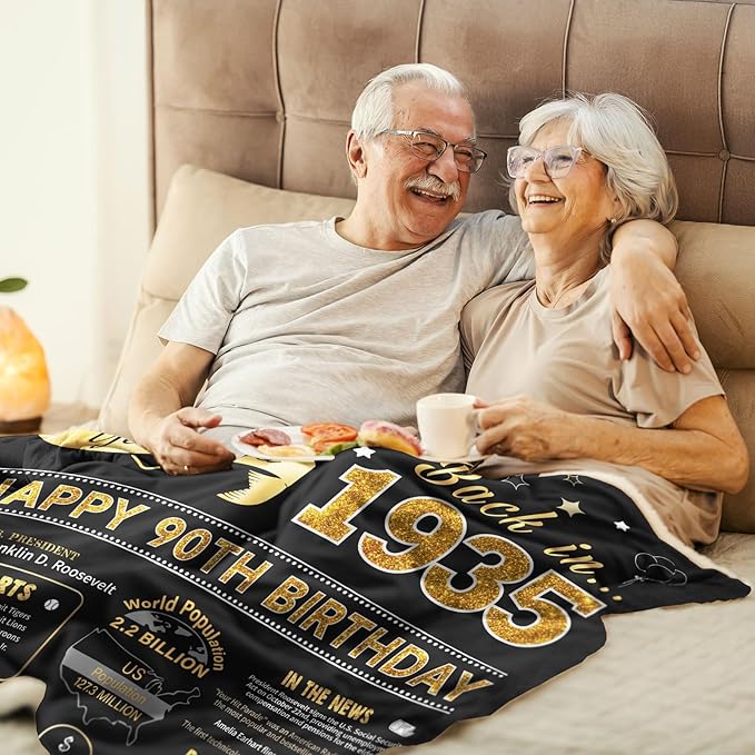 90th Birthday Gifts for Women Men, Birthday Gifts for 90 Year Old Woman Man, 90 Year Old Birthday Gifts for Women Men, 90th Birthday Gift Ideas Throw Blanket 60 x 50 Inch, Women 1935 Birthday Gifts