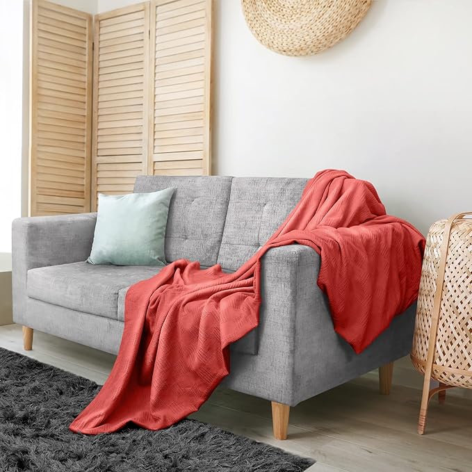 Utopia Bedding Coral 100% Cotton Blanket [King Size - 90x108 Inch] 350GSM Lightweight, Soft and Breathable Thermal Blanket for All Seasons