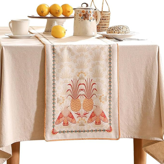 patdrea Designer Tropical Linen Table Runner 102 Inch Long, Yellow Vintage Elegant with Pineapple Pattern Table Mat,Decoration for Kitchen Dining Coffee Table Cover Banquet Christmas , 12"*102"