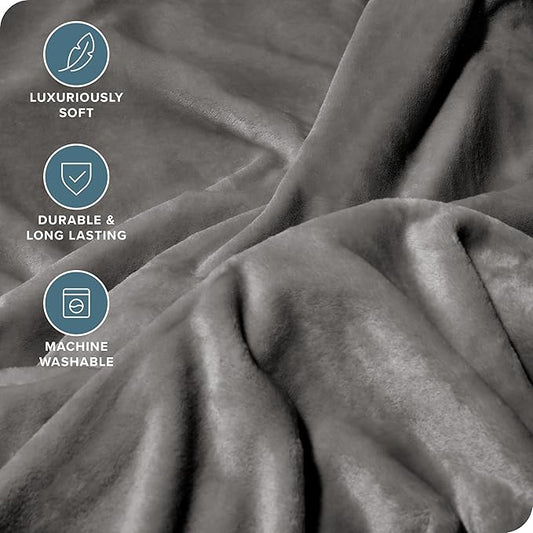 Bare Home Giant Fleece Blanket - Grey - Lightweight, Ultra Soft Warm Throw for Bed, Sofa, Couch, Movie Night, Camping, Travel - Microplush