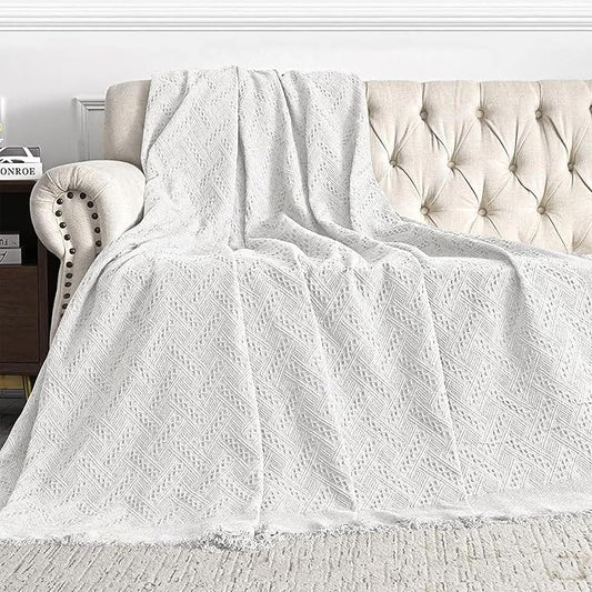 MEETSKY White Couch Cover Sofa Slipcover for Sectional Sofa Covers Protector Universal Use Cotton Blend Thick Fabric Washable, Woven Texture Modern Design for Living Room (X-Large: 91" x 118", White)