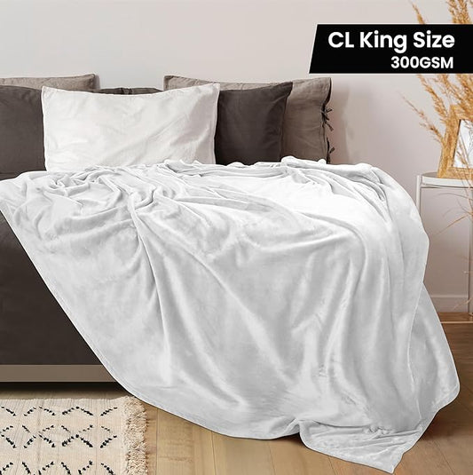 Utopia Bedding Fleece Blanket California King Size White 300GSM Luxury Fuzzy Soft Anti-Static Microfiber Bed Blanket (102x96 Inch)