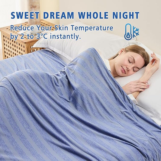 EMME Cooling Blanket Queen Size, Bed Summer Blanket for Hot Sleepers, Thin Lightweight Throw Blanket for Couch, Double Sided Keep Body Cool, Blue Cold Blankets for Sleeping