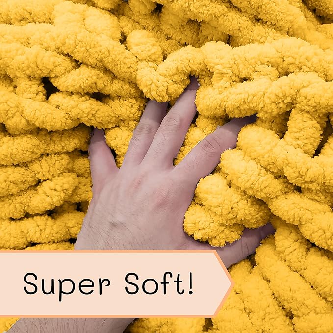 Adyrescia Chunky Knit Blanket Throw | 100% Hand Knit with Jumbo Chenille Yarn (40"x50", Harvest Yellow)