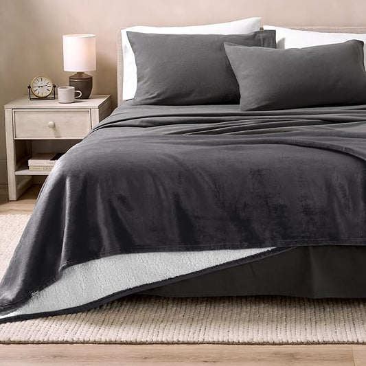 Bare Home Sherpa Fleece Blanket - Twin/Twin Extra Long - Blanket for Bed, Sofa, and Couch - Warm & Lightweight - Fluffy & Soft - Reversible (Twin/Twin XL, Forged Iron Grey)