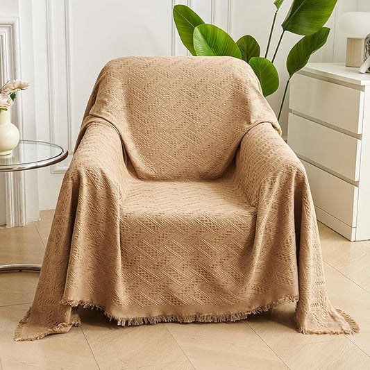 AIVIA Armless Loveseat Cover Sheet Blanket, Reversible Anti Slip Throw Cushion for 2 Seater Arm Less Couches, Recliner Sofa Furniture Decor Slipcovers Protector for Dogs Cats Pets (71”x91” Khaki)