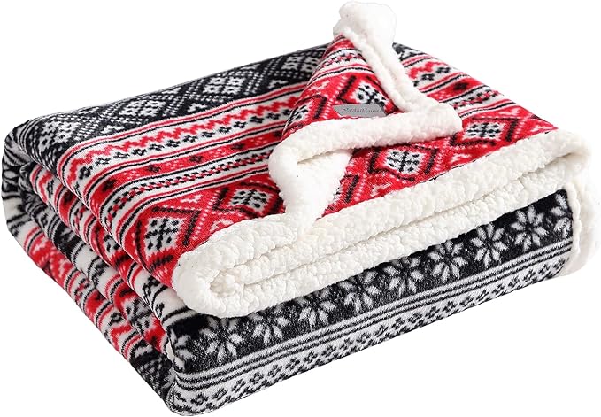 Eddie Bauer Ultra-Plush Collection Throw Blanket-Reversible Sherpa Fleece Cover, Soft & Cozy, Perfect for Bed or Couch, Fair Isle
