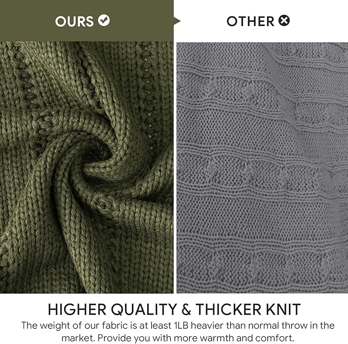 RECYCO Cable Knit Moss Green Throw Blanket for Couch, Super Soft Warm Cozy Decorative Knitted Throw Blanket 2.3LB for Bed, Sofa, Chair 50"x60"