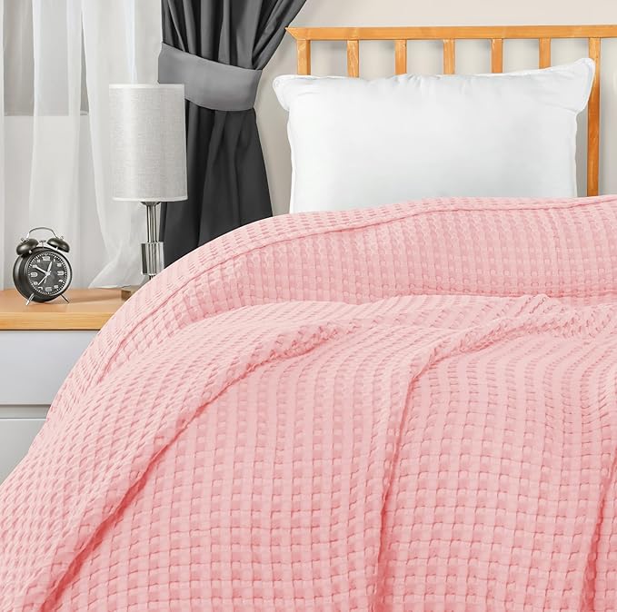 Utopia Bedding Pink 100% Cotton Waffle Blanket 300 GSM [King - 90x108 Inch] Soft Lightweight Breathable Bed Blanket for All Season