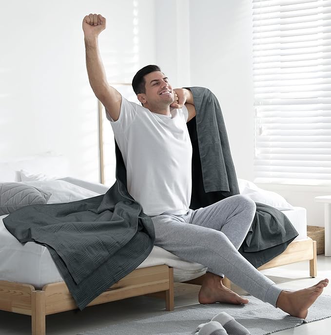 Utopia Bedding Smoke Gray 100% Cotton Blanket [Throw Size - 60x50 Inch] 350GSM Lightweight, Soft and Breathable Thermal Blanket for All Seasons