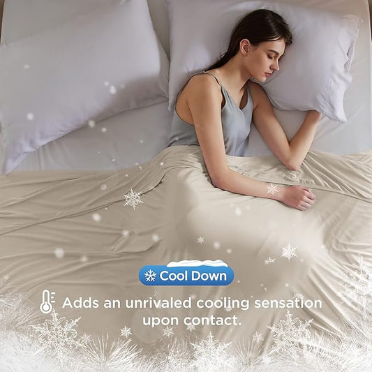 Bedsure Beige Cooling Blanket for Hot Sleepers - Summer Cold Throw Blanket for Bed, Arc-Chill Lightweight Summer Bedding, Cool Thin Ice Cold Cooled Throws with Rayon Derived from Bamboo, 50x70
