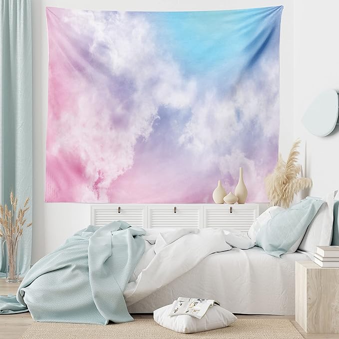 Ambesonne Pastel Tapestry, Fantasy Sky Abstraction Smoky Clouds Foggy Ethereal Composition, Fabric Wall Hanging Decor for Bedroom Living Room Dorm, 45" X 30", Pink Blue