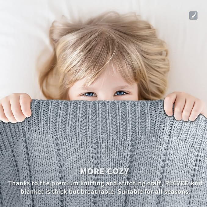RECYCO Cable Knit Light Grey Throw Blanket Twin Size for Couch, Super Soft Warm Cozy Decorative Knitted Throw Blanket 3.6LB for Bed, Sofa, Chair Large 60"x80"