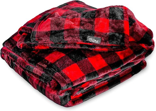 Bare Home Fleece Microplush Blanket - Extra Long - Lightweight Throw for Bed, Sofa, Couch, Movie Night, Camping, and Travel - Ultra Soft Warm Blanket (Twin/Twin XL, Chester Buffalo Plaid - Red/Black)