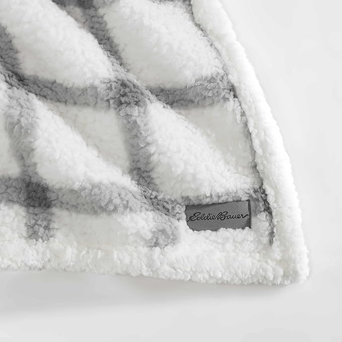 Eddie Bauer - Blanket, Super Soft Reversible Sherpa & Brushed Fleece Bedding, Throw Blankets for Couch, Ideal for Lounging (Bunkhouse Plaid Grey)