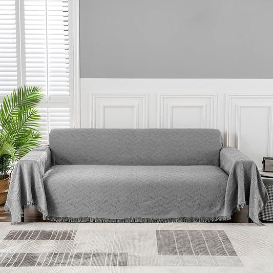 MEETSKY Sofa Cover for 3 Cushion Couch - Extra Wide, Washable, Dog-Friendly (X-Large: 91" x 118", Grey)