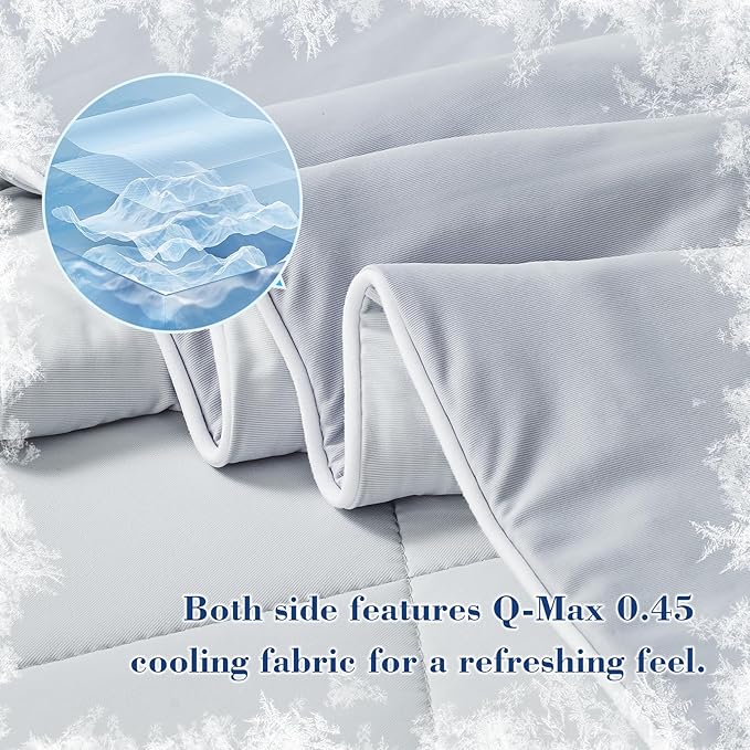 EMME Cooling Comforter Queen Size, Double-Sided Cooling Blanket for Hot Sleepers, Q-Max>0.45 Breathable Summer Quilt for Night Sweater, Cold Touch Lightweight Duvet Insert (Grey,90 x 90)