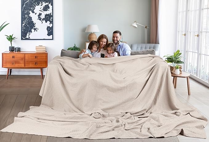 Utopia Bedding Khaki 100% Cotton Waffle Blanket 300 GSM [Big - 120x120 Inch] Soft Lightweight Breathable Bed Blanket for All Season