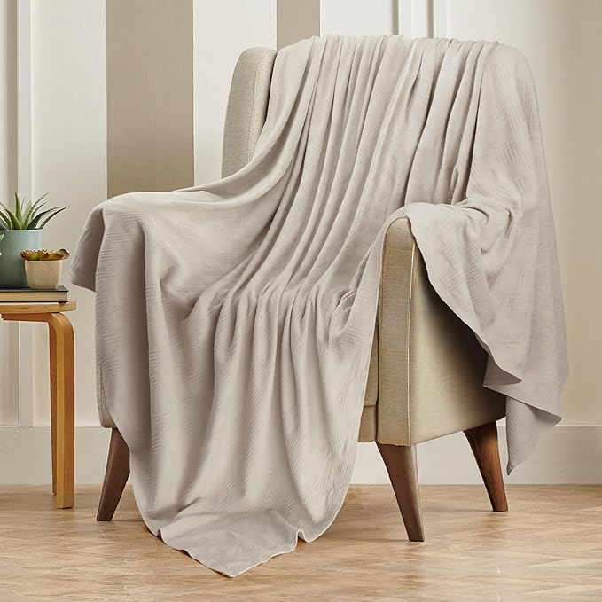 Utopia Bedding Khaki 100% Cotton Blanket [Throw Size - 60x50 Inch] 350GSM Lightweight, Soft and Breathable Thermal Blanket for All Seasons