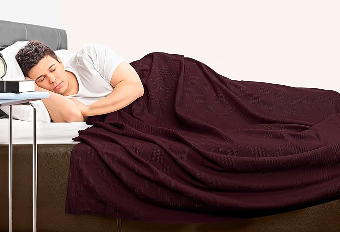 Utopia Bedding Burgundy 100% Cotton Blanket [Twin Size - 90x72 Inch] 350GSM Lightweight, Soft and Breathable Thermal Blanket for All Seasons