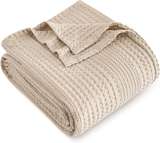 PHF Lightweight Waffle Weave Blanket King Size, Breathable & Ultra Soft, 104"x 90" Soft & Cozy Thin Blanket, Perfect for Summer & Hot Sleepers, Bed, Home Decor - Light Tan