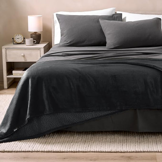 Bare Home Sherpa Fleece Blanket - King Size - Blanket for Bed, Sofa, and Couch - Warm & Lightweight - Fluffy & Soft - Reversible (King, Black - Black)