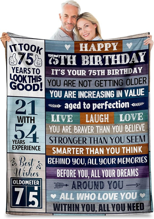 75th Birthday Gifts for Men Women, 75th Birthday Gift Ideas, Milestone 75th Birthday Decorations, Funny 75 Years Old Gift for Husband Wife Him Her Dad Mom, 75th Birthday Gifts Throw Blanket 50" x 60"