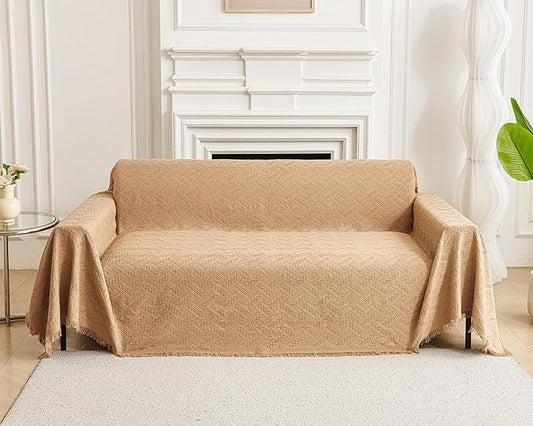 AIVIA Couch Cover Sheet Blanket, Slipcover for 3-4 Cushion High Backed Backrest Sofa, Extra Large Furniture Decor L Shape U-Shaped Sectional Protector for Cats Dogs Pets (Khaki, 91” x 134”)