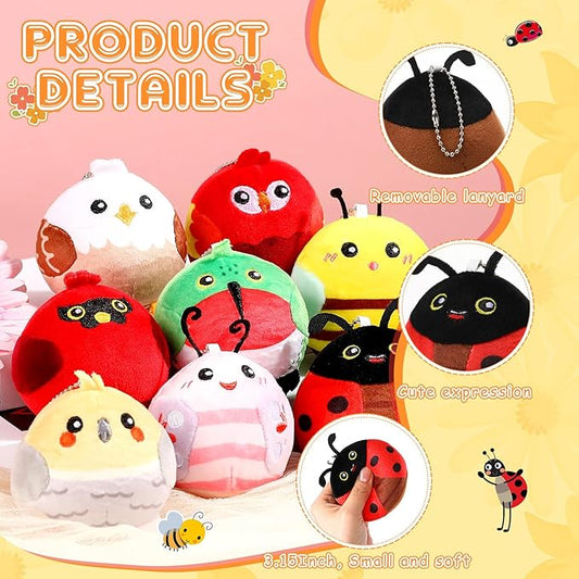Libima 9 Pcs Mini Stuffed Animals Keychains 3.15 Inch Small Plush Cute Ornaments Bulk Toys for Baby Shower Birthday Party Decors Gift Bags Fillers Halloween Christmas Basket Stuffers(Flying Animals)