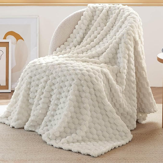 Bedsure Throw Blanket for Couch - Super Soft, Cozy Blankets for Women, Cute Small Fleece Gifts for Girls, Off White, 50x70 Inches