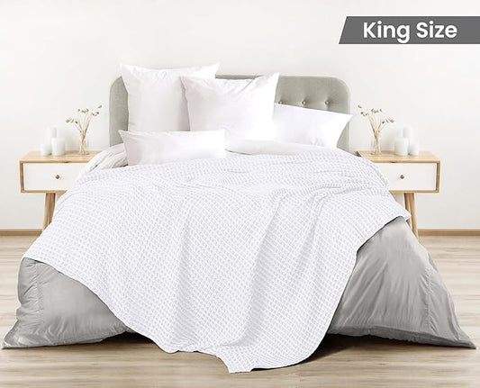 Utopia Bedding White 100% Cotton Waffle Blanket 300 GSM [King - 90x108 Inch] Soft Lightweight Breathable Bed Blanket for All Season
