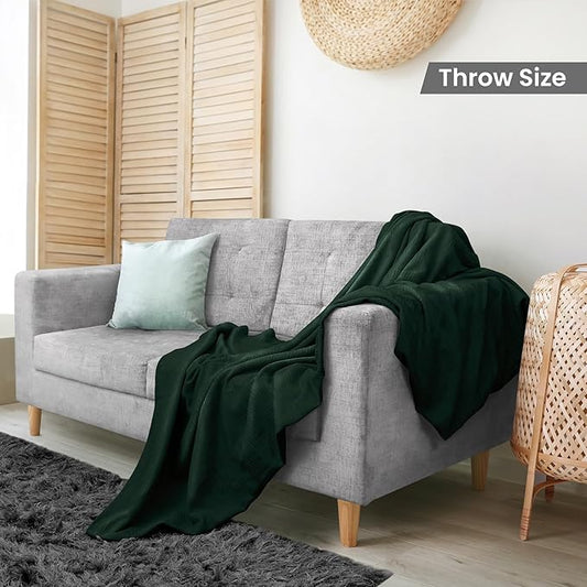 Utopia Bedding Forest Green 100% Cotton Blanket [Throw Size - 60x50 Inch] 350GSM Lightweight, Soft and Breathable Thermal Blanket for All Seasons