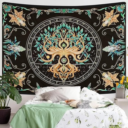 Tree of Life Tapestry - Natural Hippie Wall Hanging, UV Resistant, Machine Washable, Lightweight, Psychedelic Witchcraft Bedroom Decor for Bedroom, Living Room, Yoga Room - 60x44 Inch