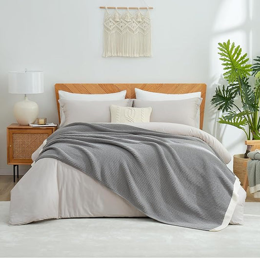 Amélie Home Chenille Waffle Throw Blanket for Couch Twin, Reversible Soft Cozy Knit Blanket Lightweight Warm Decorative Throw for Sofa, Bed, Living Room, 60"x80", Grey
